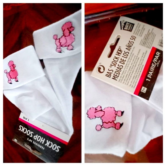 NWT White SOCKS 50’s Pink Poodle Embroidered Adult Sz - Picture 1 of 6
